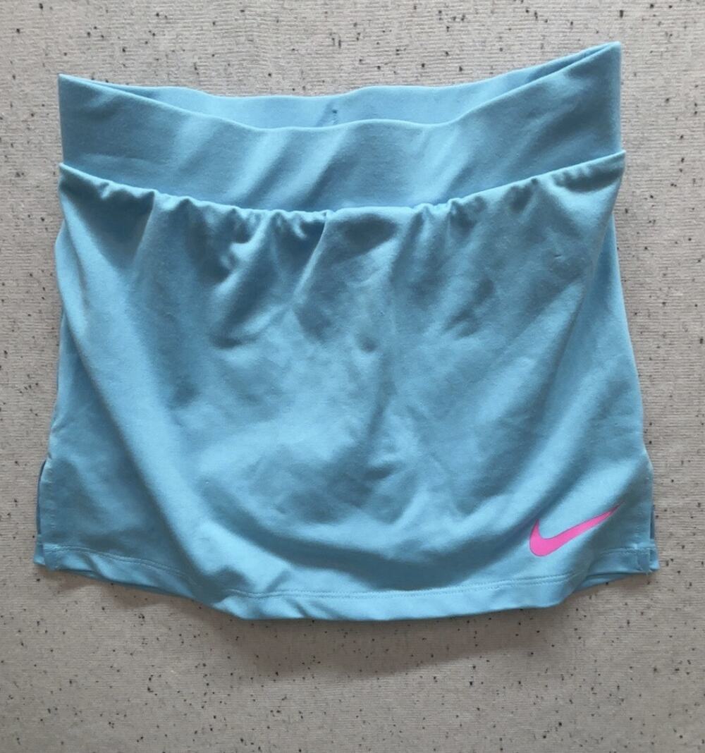 Nike Girls Dri-FIT Tennis Skort Blue Pink Swoosh Athletic Skirt Size 6 (5-6 Yrs)